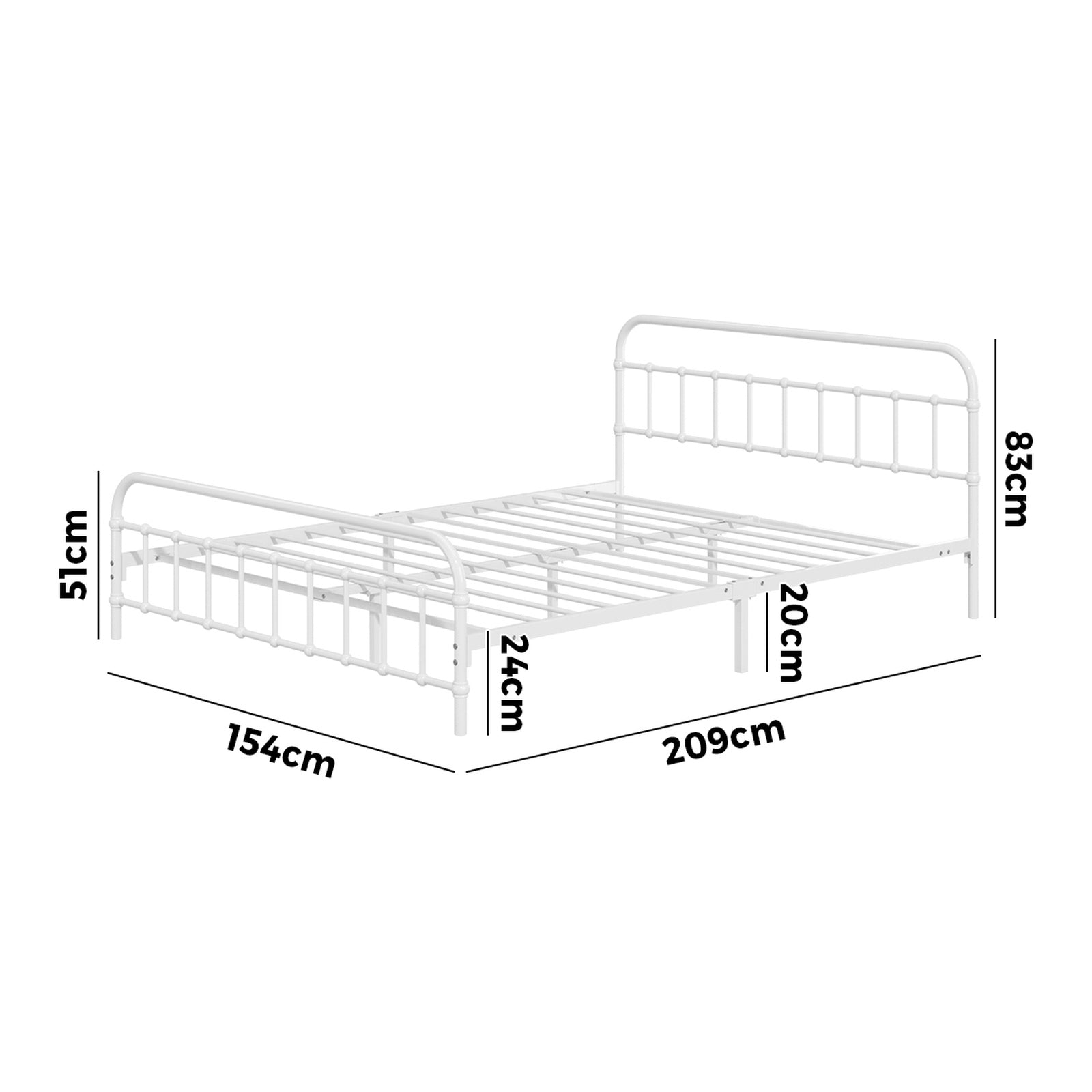 Oikiture Bed Frame Metal Bed Base Queen Size Bed Platform White - Sunyee