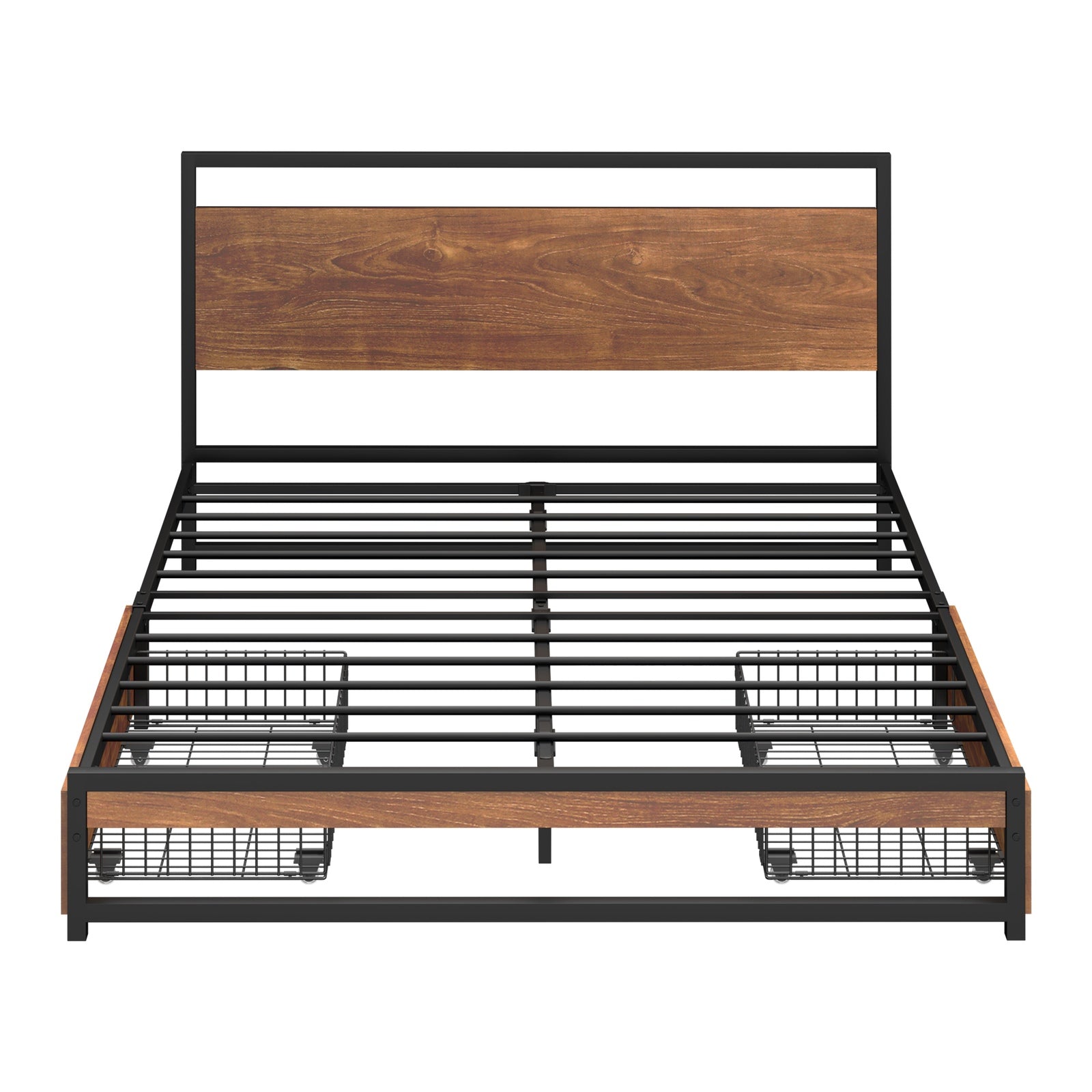 Oikiture Metal Bed Frame Double Size Beds Base Platform with 2 Drawers Black