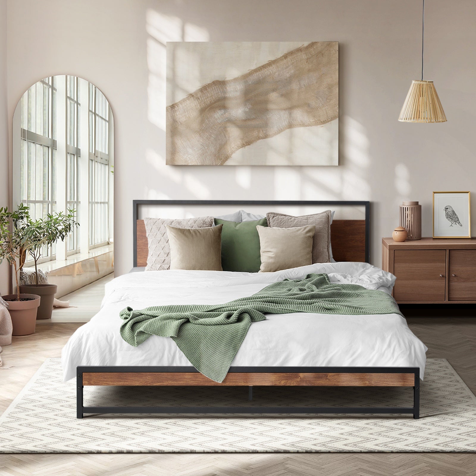 Oikiture Metal Bed Frame Double Size Beds Base Platform Wood