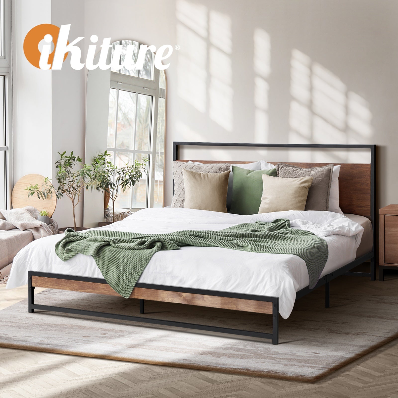 Oikiture Metal Bed Frame Double Size Beds Base Platform Wood