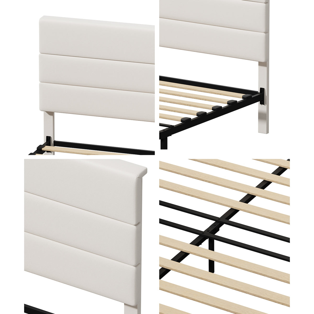 Oikiture Bed Frame King Size Platform Beds with Upholstered Headboard Beige