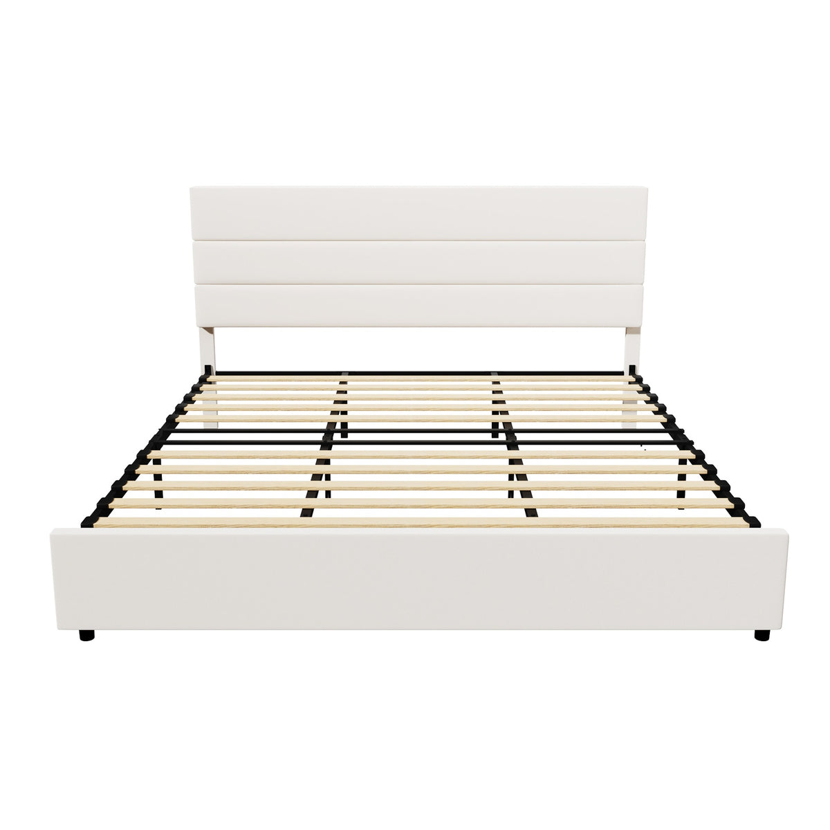Oikiture Bed Frame King Size Platform Beds with Upholstered Headboard Beige