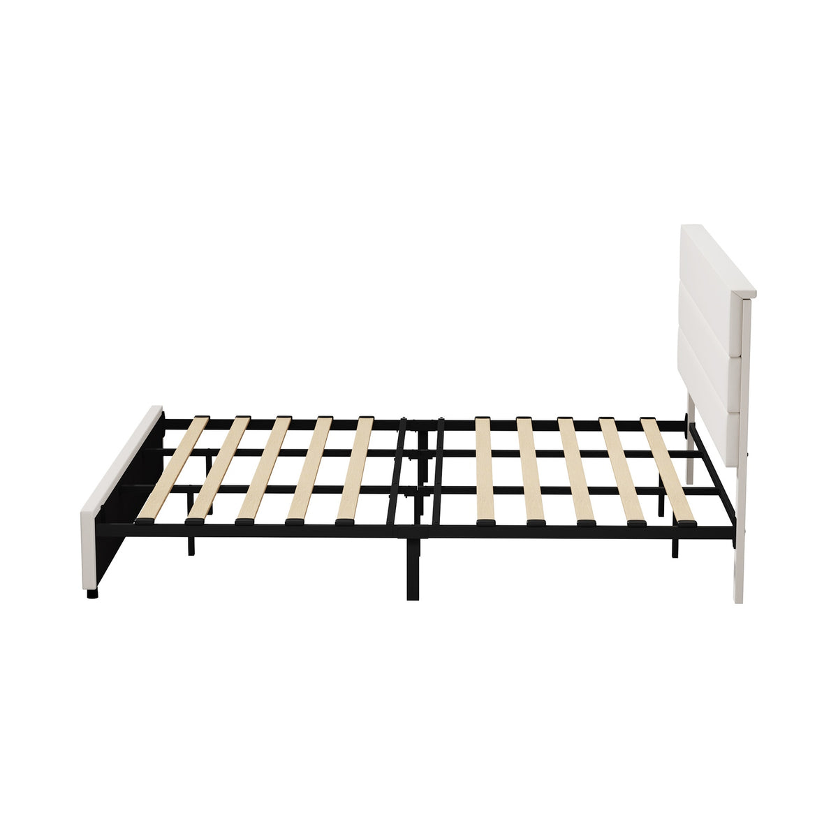 Oikiture Bed Frame King Size Platform Beds with Upholstered Headboard Beige