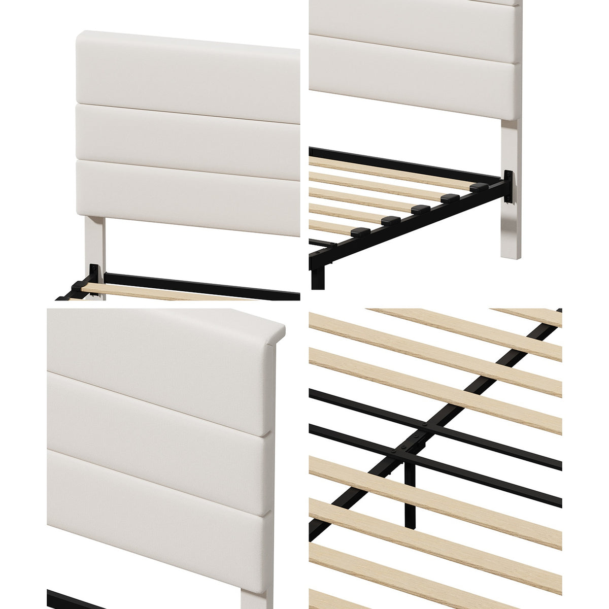 Oikiture Bed Frame Queen Size Platform Beds with Upholstered Headboard Beige
