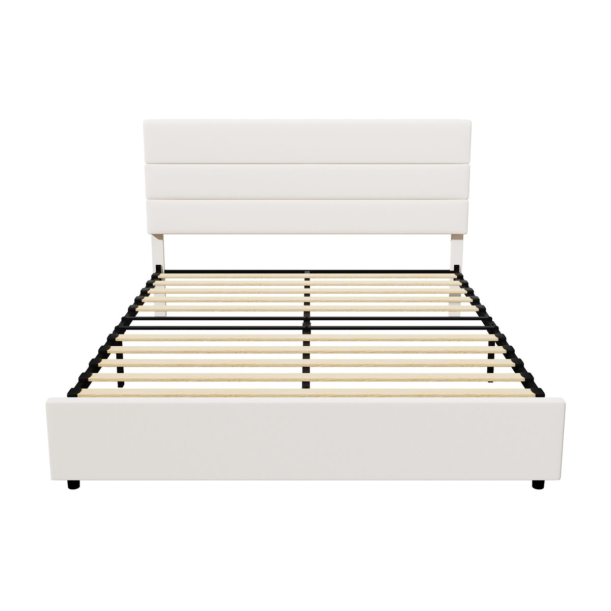 Oikiture Bed Frame Queen Size Platform Beds with Upholstered Headboard Beige