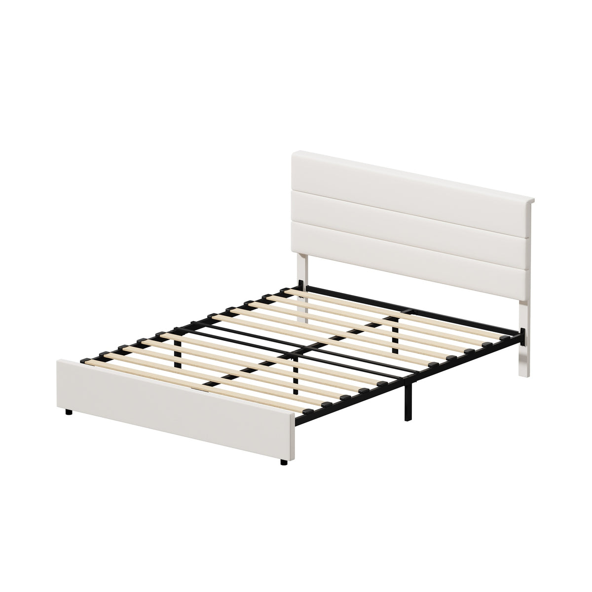 Oikiture Bed Frame Queen Size Platform Beds with Upholstered Headboard Beige