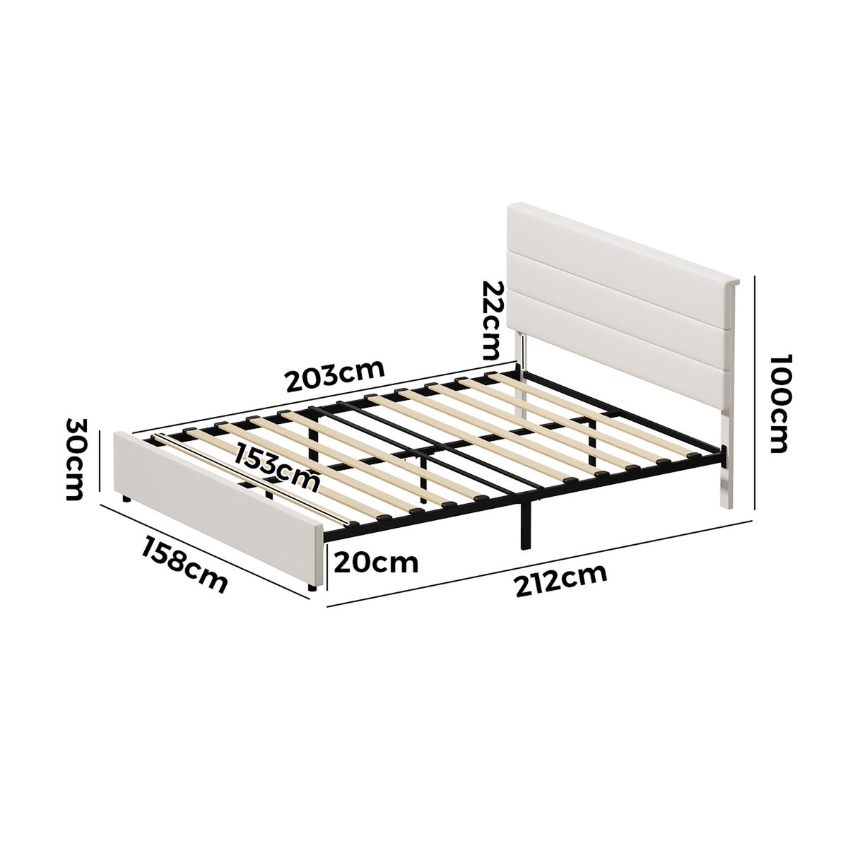Oikiture Bed Frame Queen Size Platform Beds with Upholstered Headboard Beige