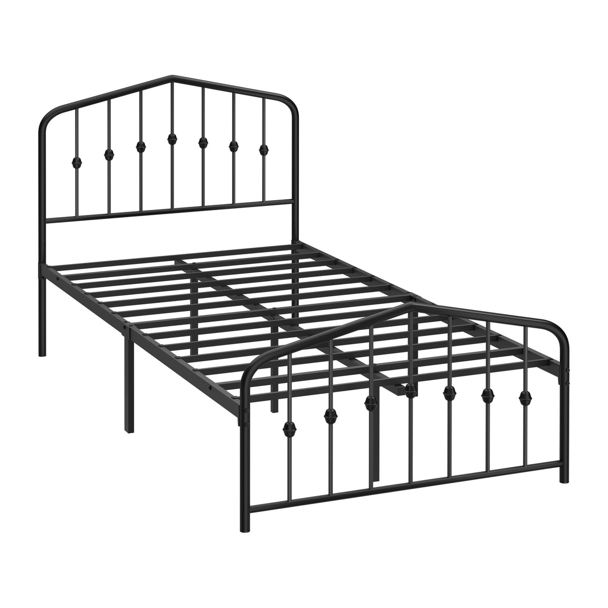 Oikiture King Single Metal Bed Frame Headboard Footboard Platform Bed Base Black