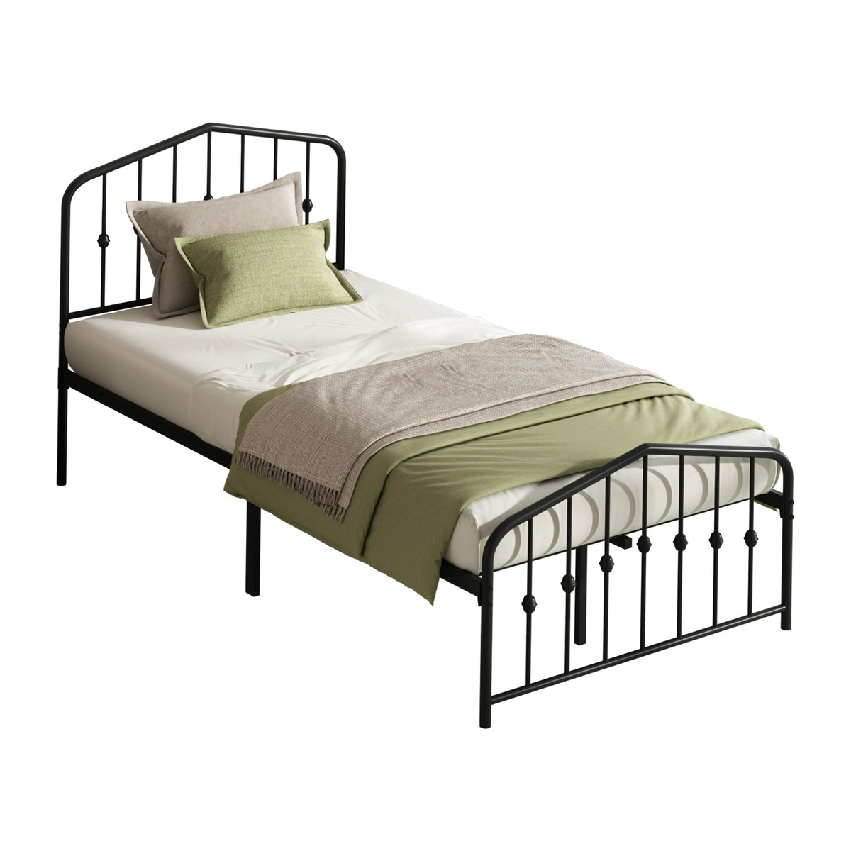 Oikiture King Single Metal Bed Frame Headboard Footboard Platform Bed Base Black