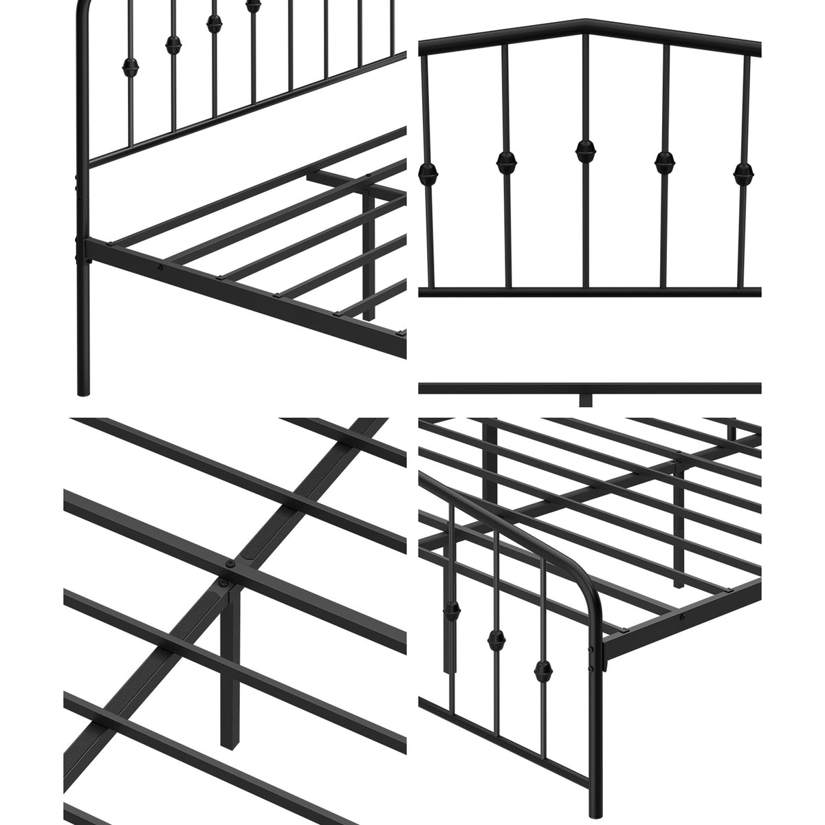 Oikiture Queen Metal Bed Frame with Headboard Footboard Platform Bed Base Black