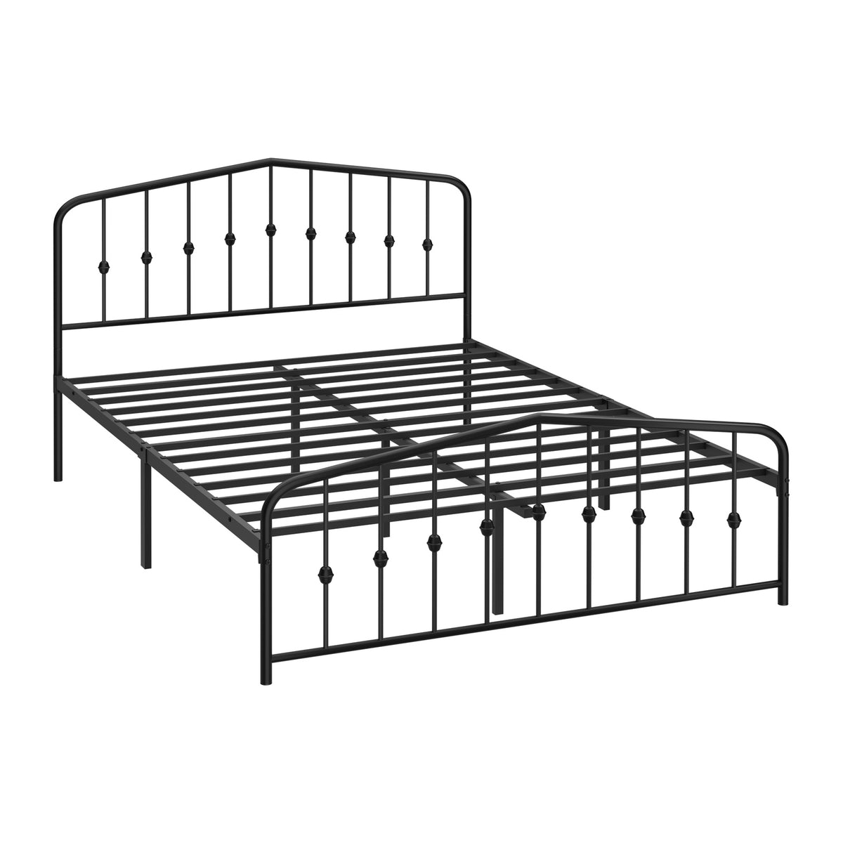 Oikiture Queen Metal Bed Frame with Headboard Footboard Platform Bed Base Black