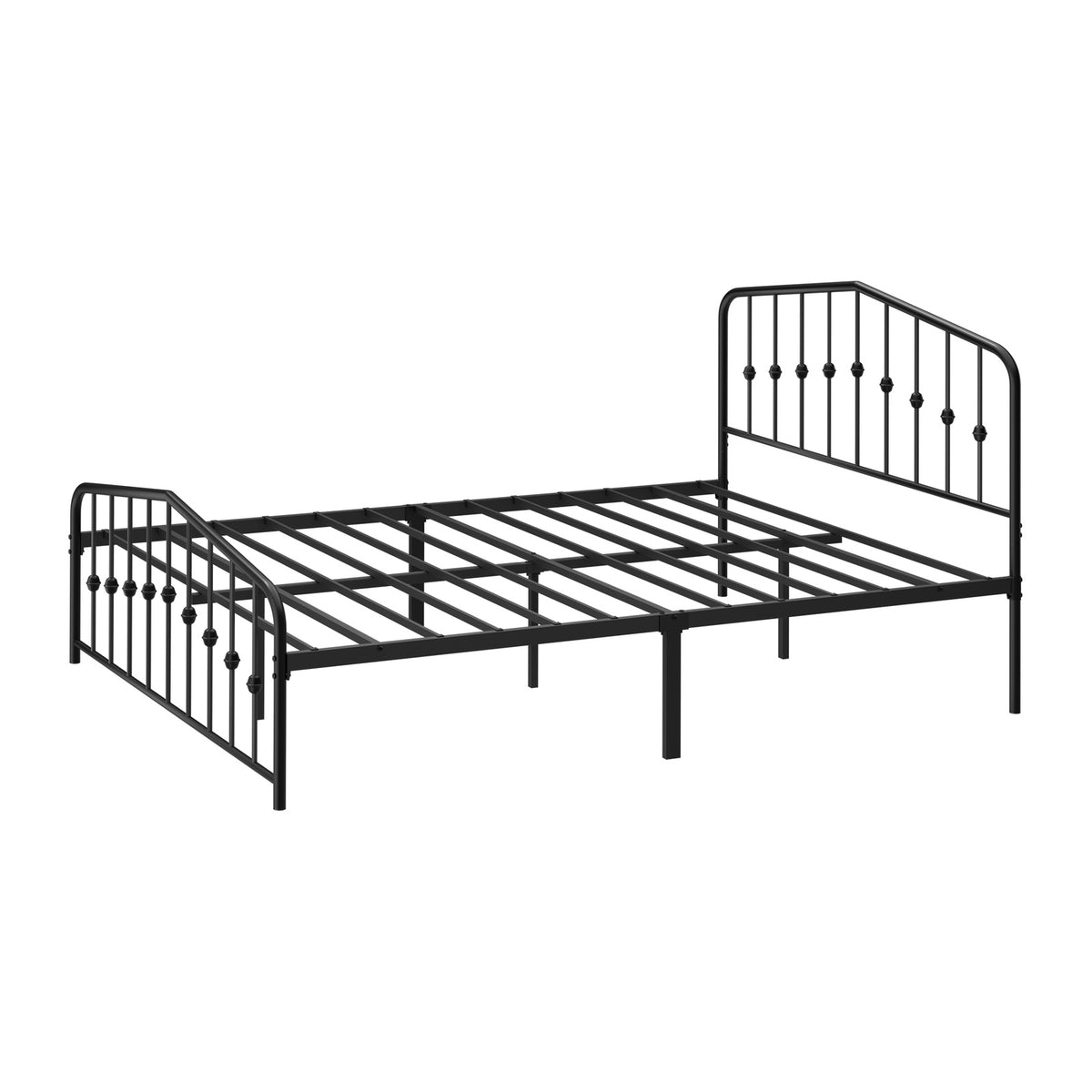 Oikiture Queen Metal Bed Frame with Headboard Footboard Platform Bed Base Black