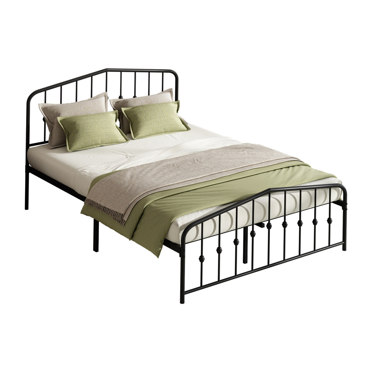 Oikiture Queen Metal Bed Frame with Headboard Footboard Platform Bed Base Black