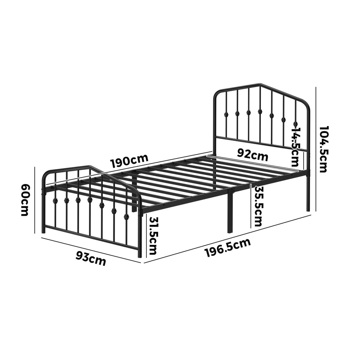 Oikiture Single Metal Bed Frame with Headboard Footboard Platform Bed Base Black