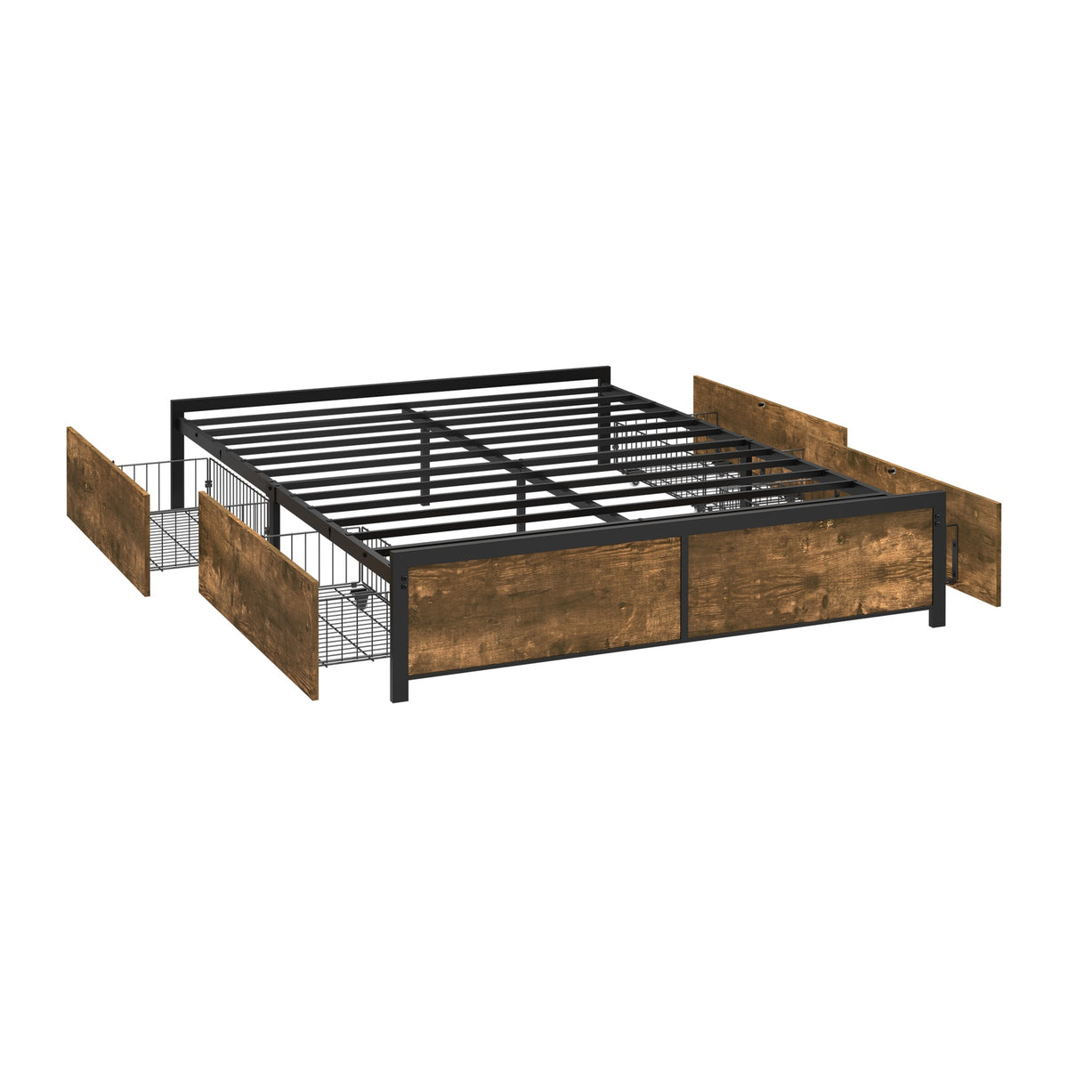 Oikiture Double Metal Bed Frame with 4 Storage Drawers Platform Bed Base