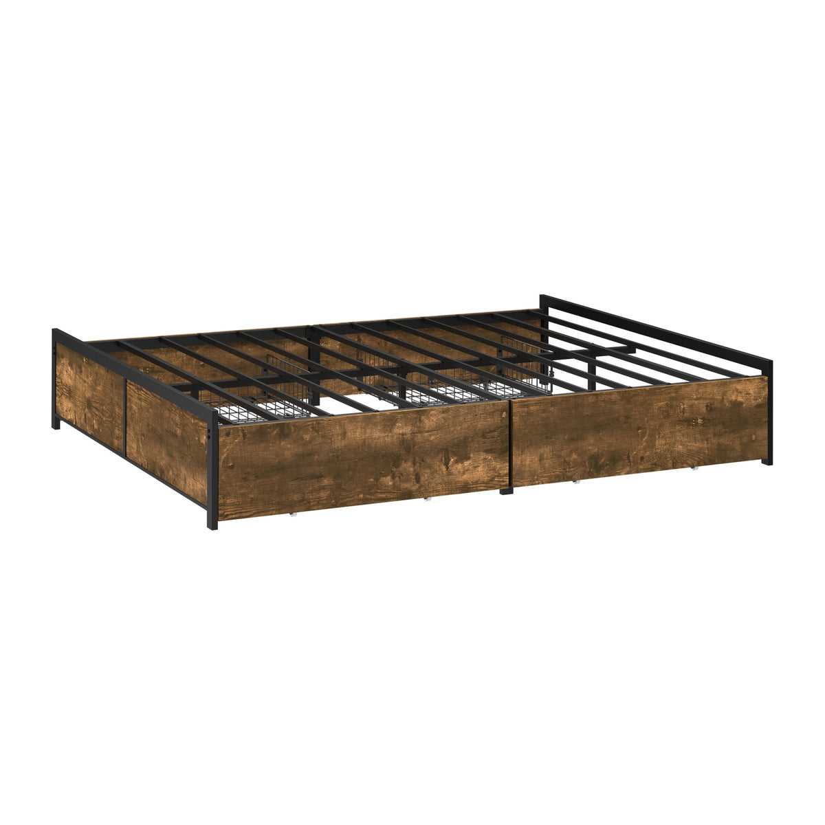 Oikiture Double Metal Bed Frame with 4 Storage Drawers Platform Bed Base