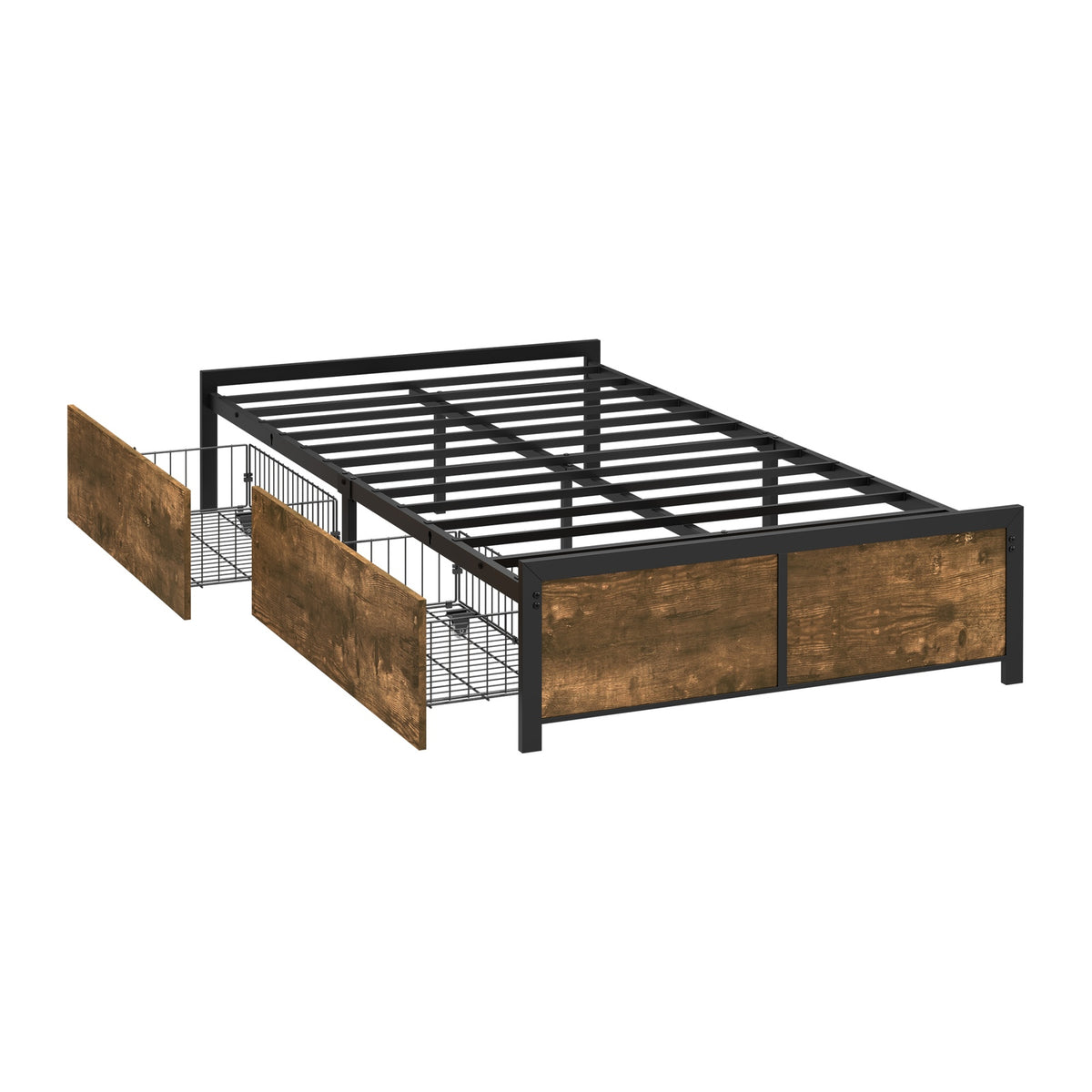 Oikiture King Single Metal Bed Frame with 2 Storage Drawers Platform Bed Base