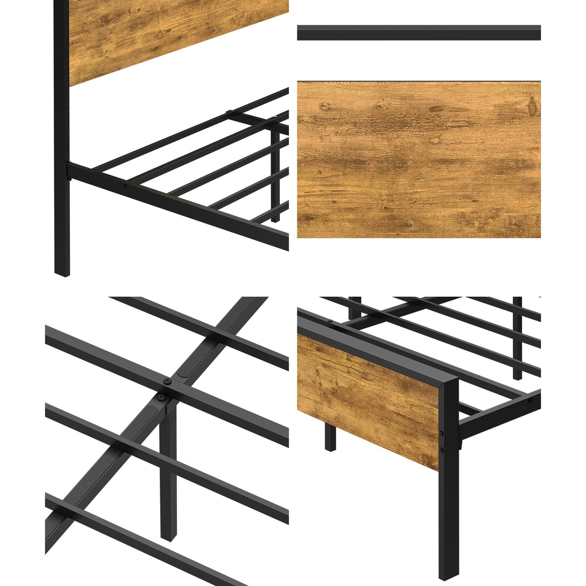 Oikiture Double Metal Bed Frame Industrial Platform Bed Base Natural