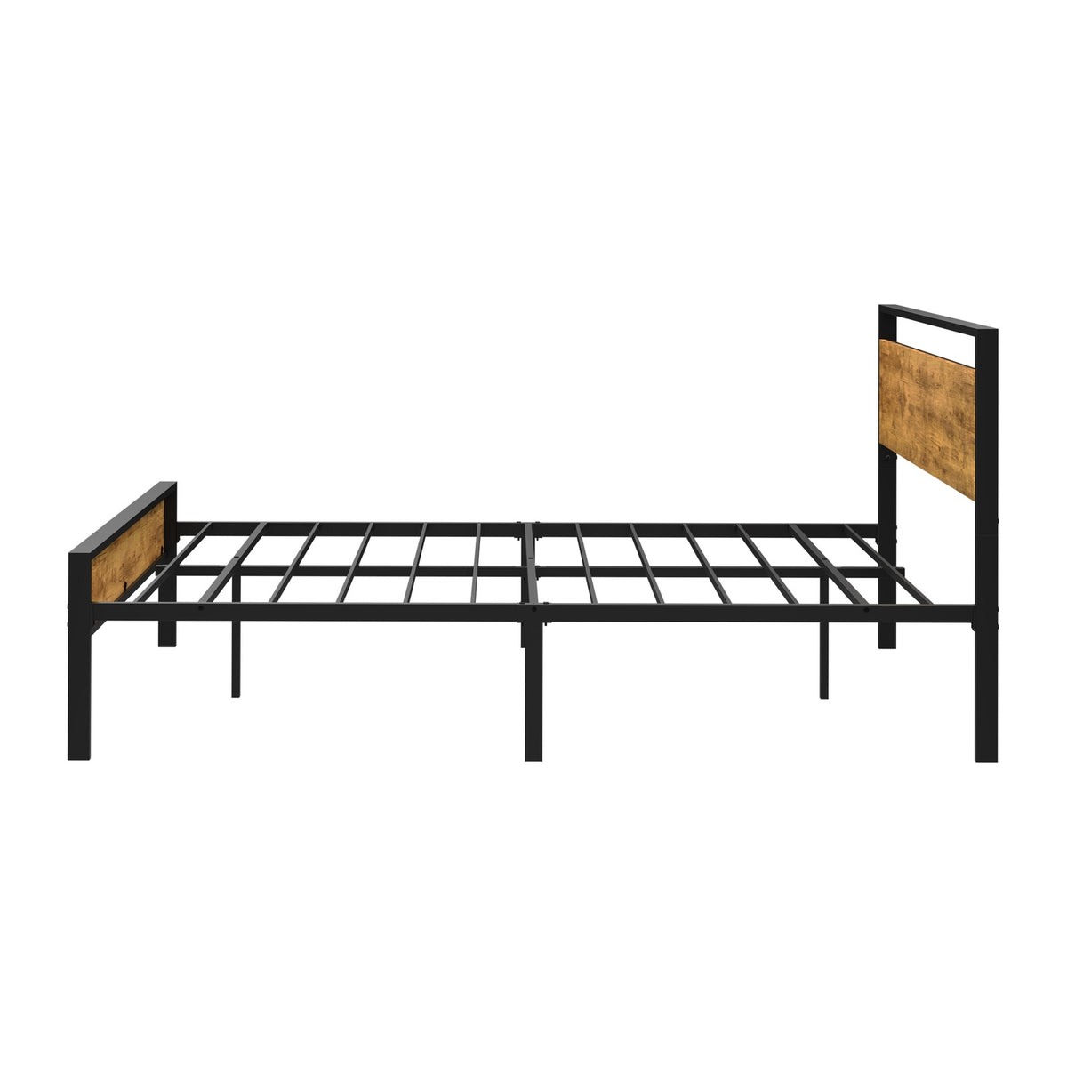 Oikiture Double Metal Bed Frame Industrial Platform Bed Base Natural