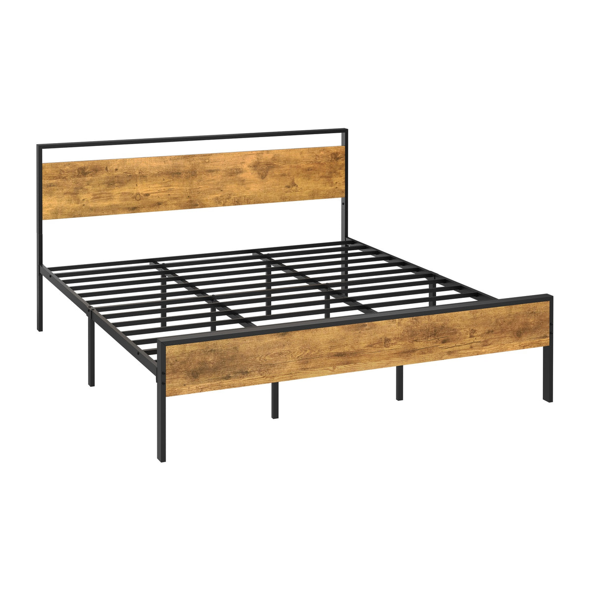 Oikiture King Metal Bed Frame Industrial Platform Bed Base Natural