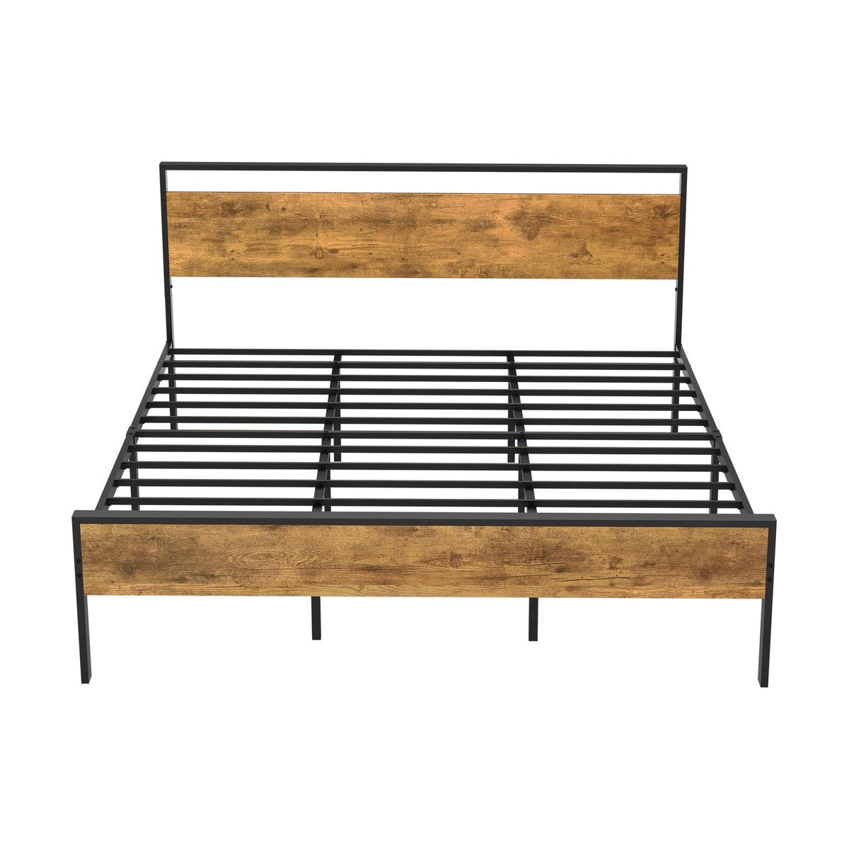Oikiture King Metal Bed Frame Industrial Platform Bed Base Natural