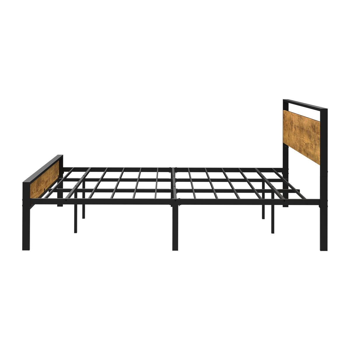 Oikiture King Metal Bed Frame Industrial Platform Bed Base Natural