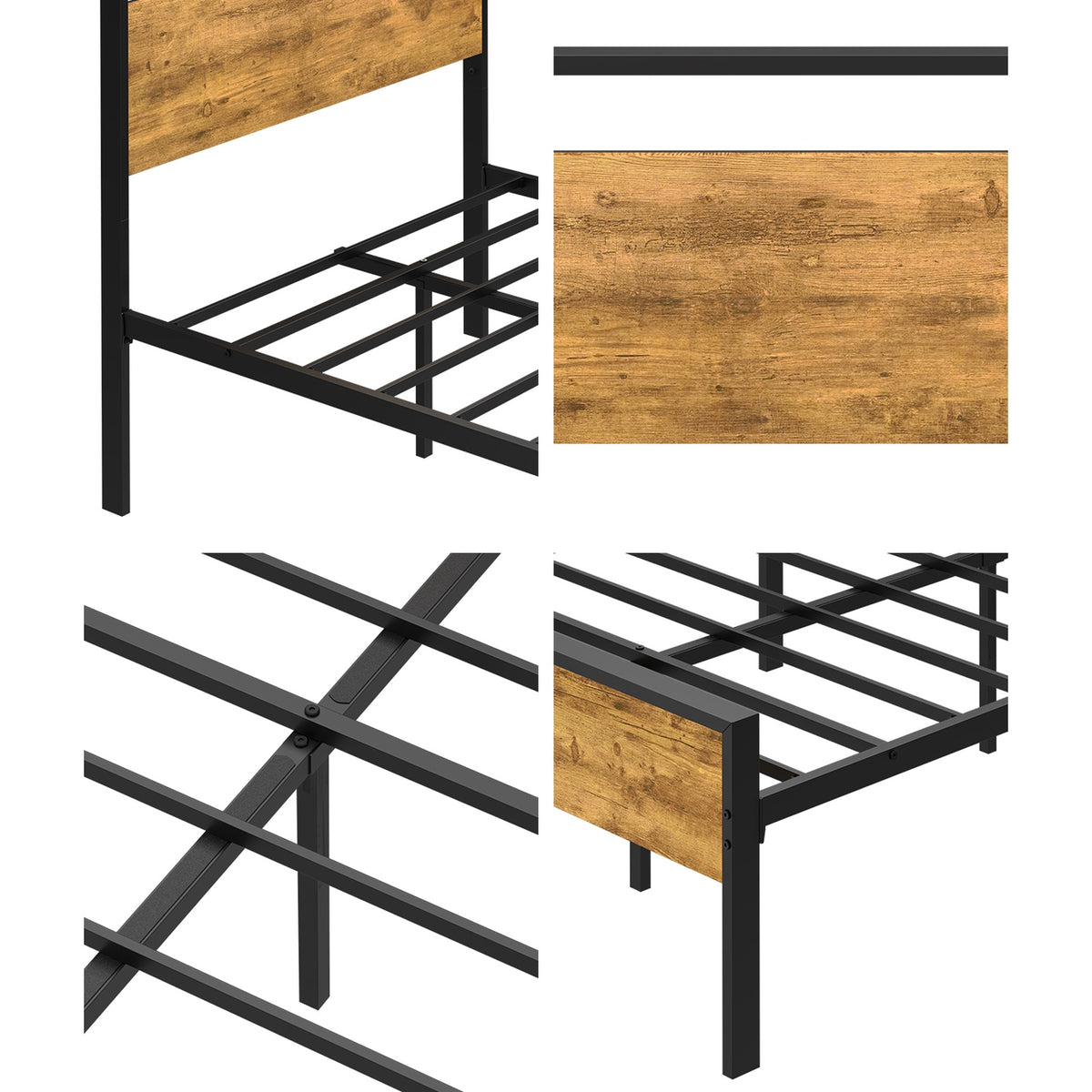 Oikiture King Single Metal Bed Frame Industrial Platform Bed Base Natural