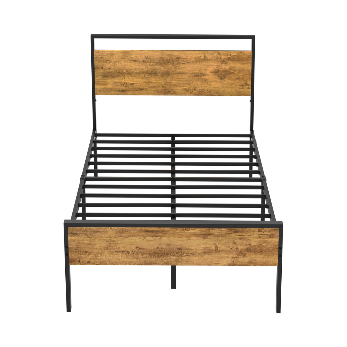 Oikiture King Single Metal Bed Frame Industrial Platform Bed Base Natural