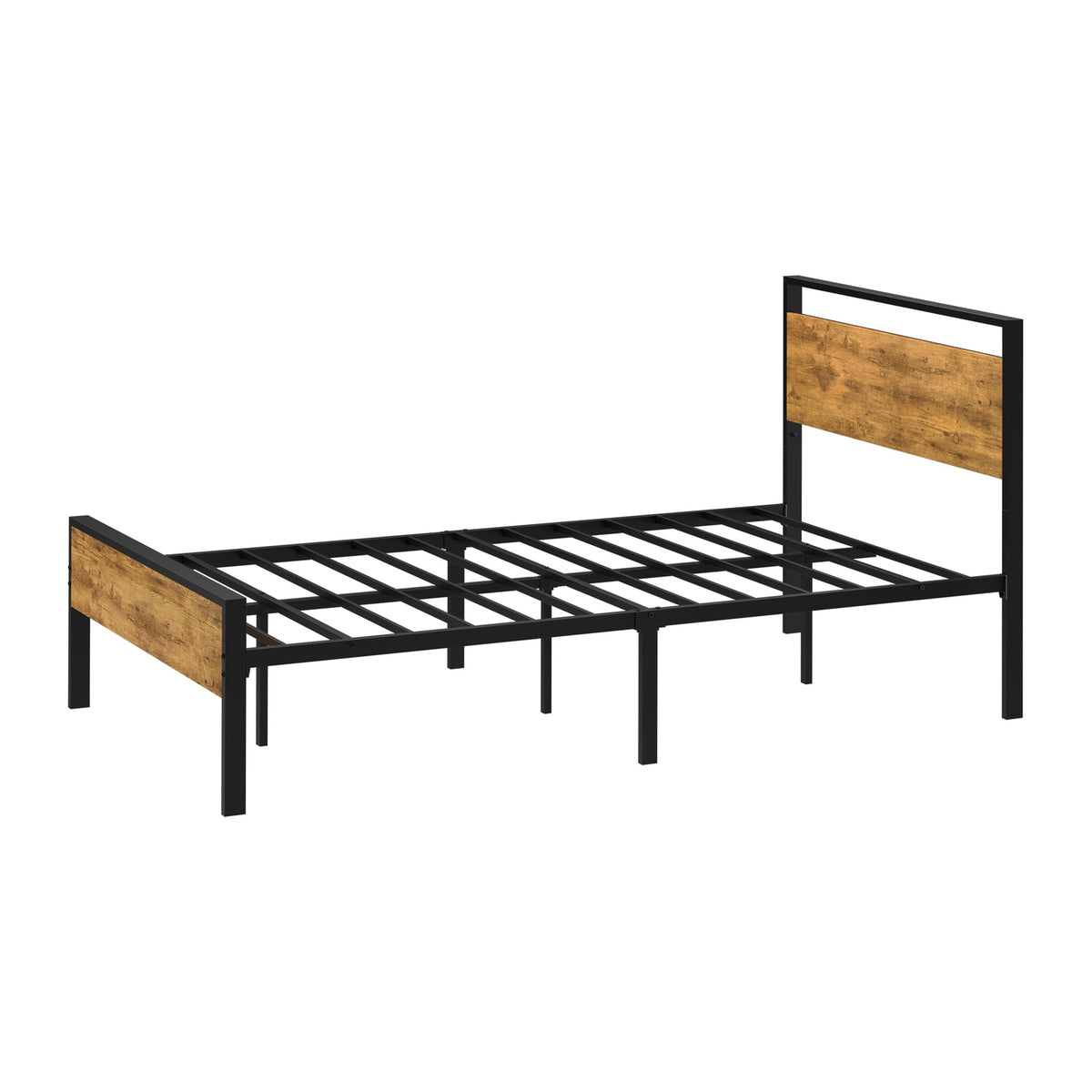 Oikiture King Single Metal Bed Frame Industrial Platform Bed Base Natural