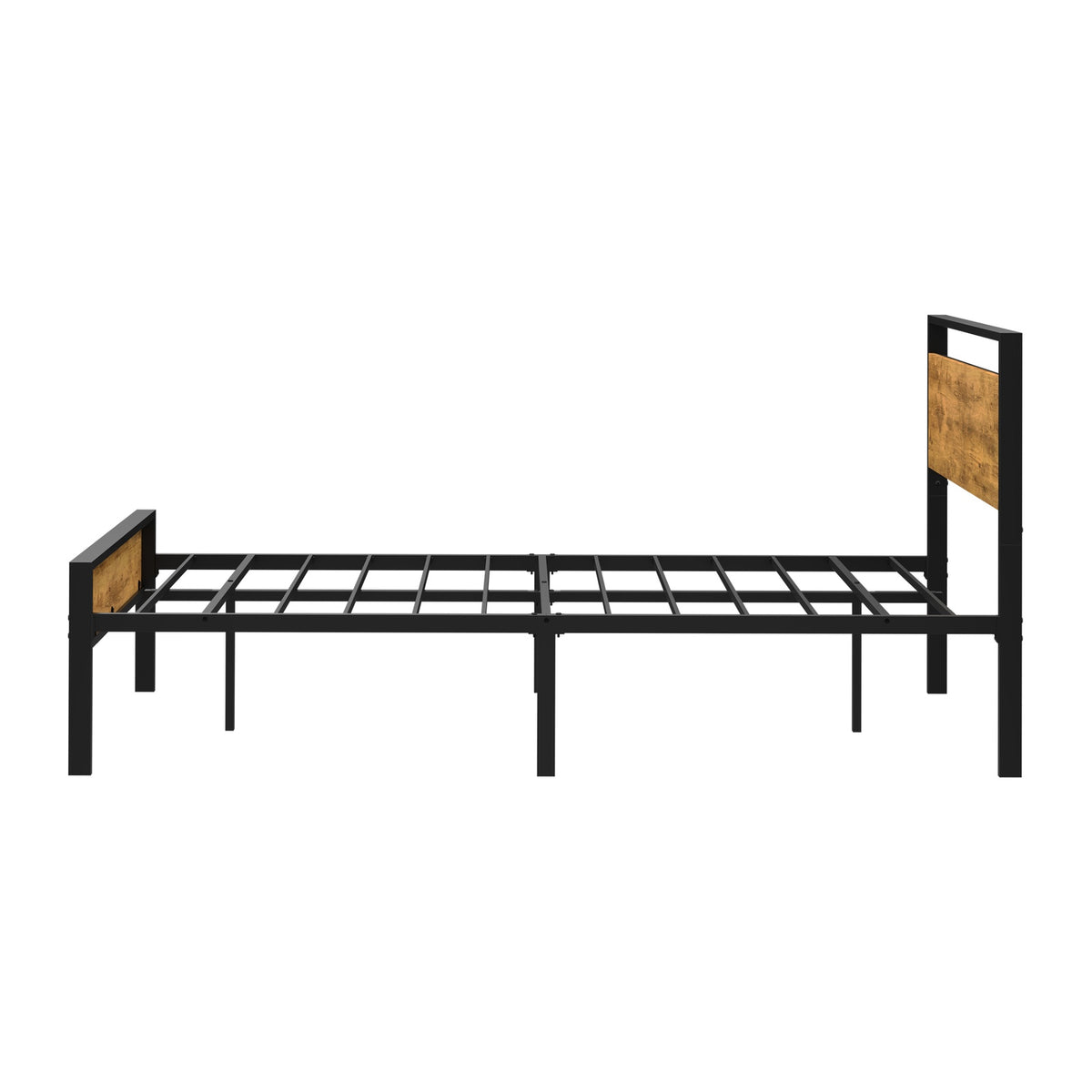 Oikiture King Single Metal Bed Frame Industrial Platform Bed Base Natural