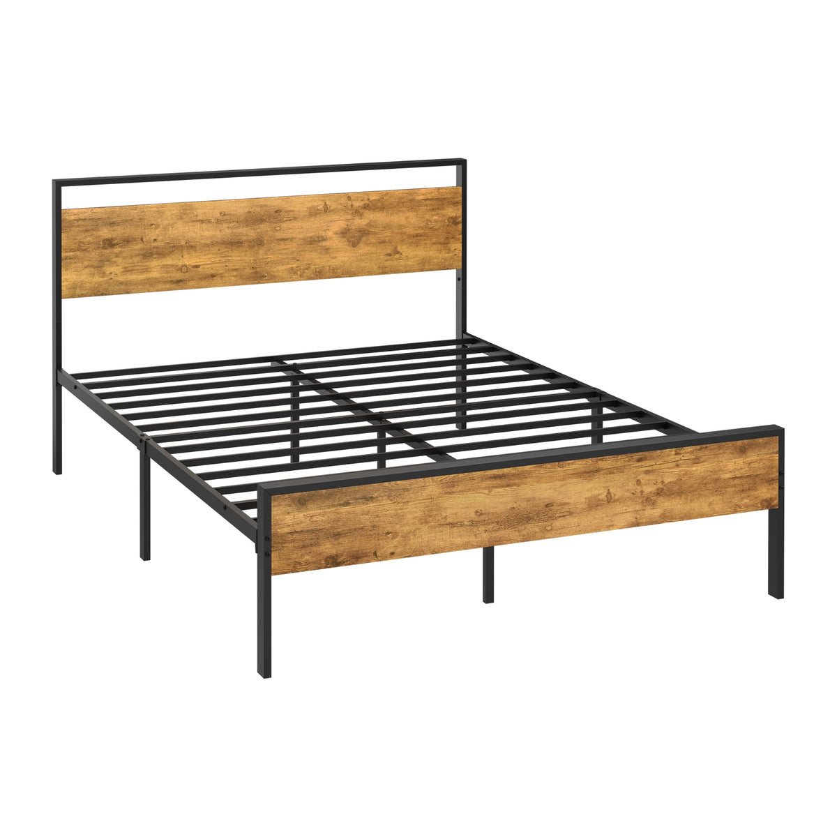 Oikiture Queen Metal Bed Frame Industrial Platform Bed Base Natural
