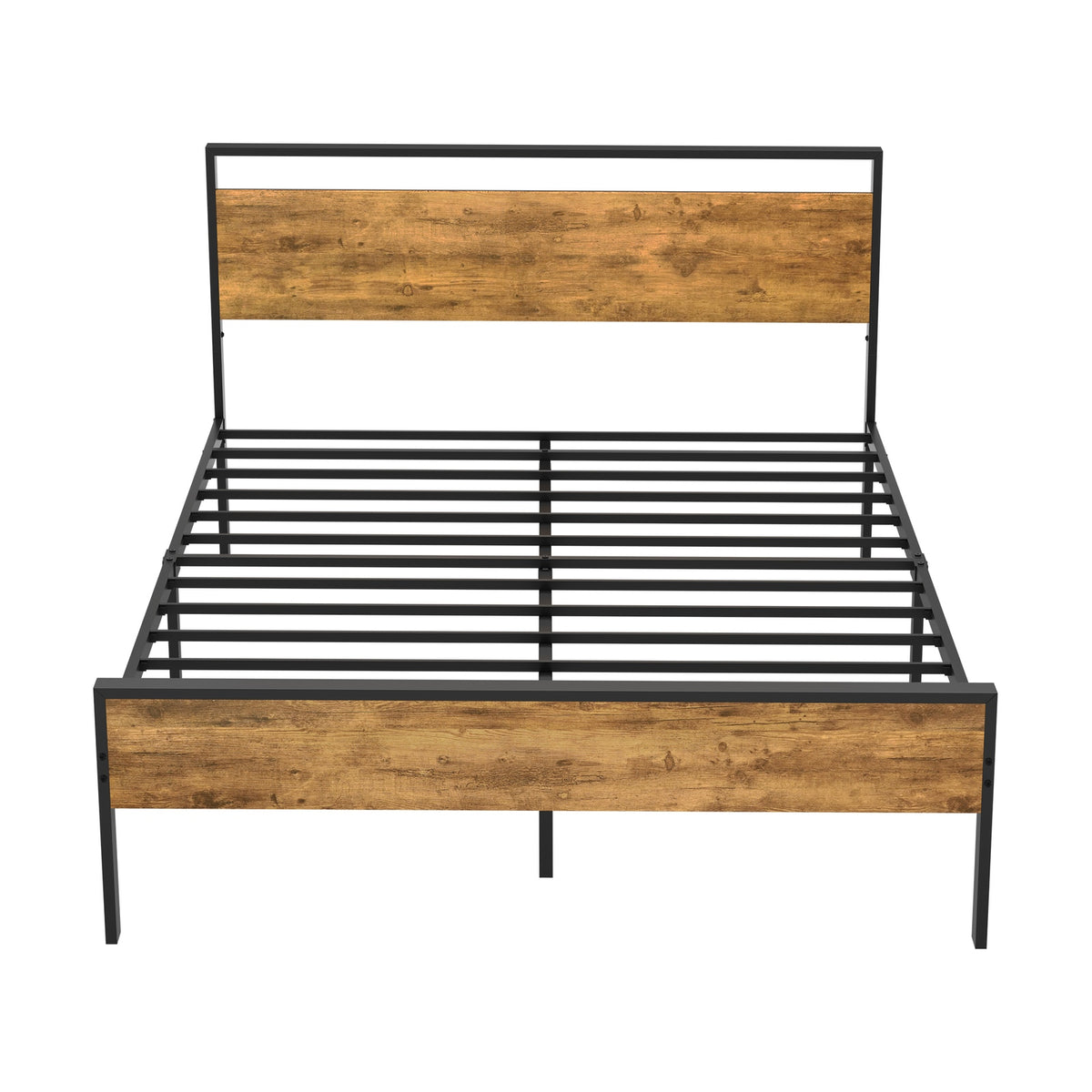 Oikiture Queen Metal Bed Frame Industrial Platform Bed Base Natural