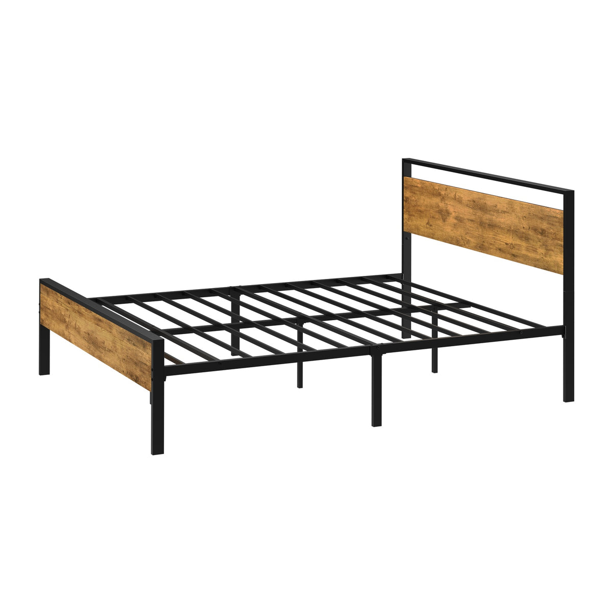 Oikiture Queen Metal Bed Frame Industrial Platform Bed Base Natural