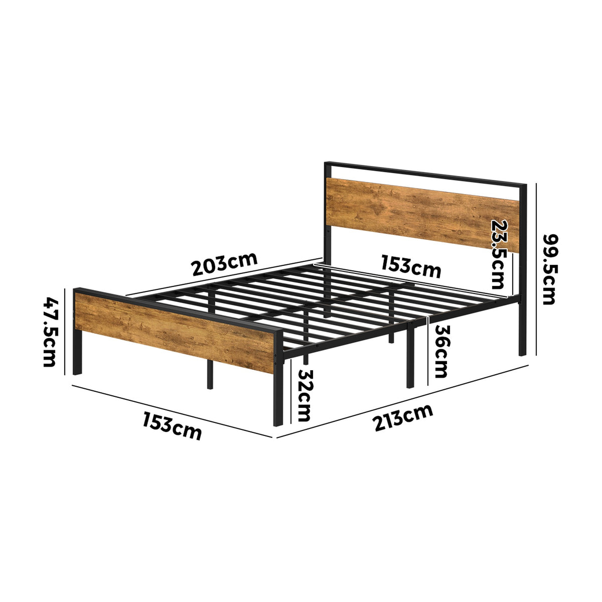 Oikiture Queen Metal Bed Frame Industrial Platform Bed Base Natural