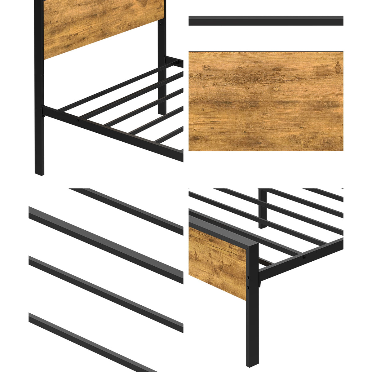 Oikiture Single Metal Bed Frame Industrial Platform Bed Base Natural
