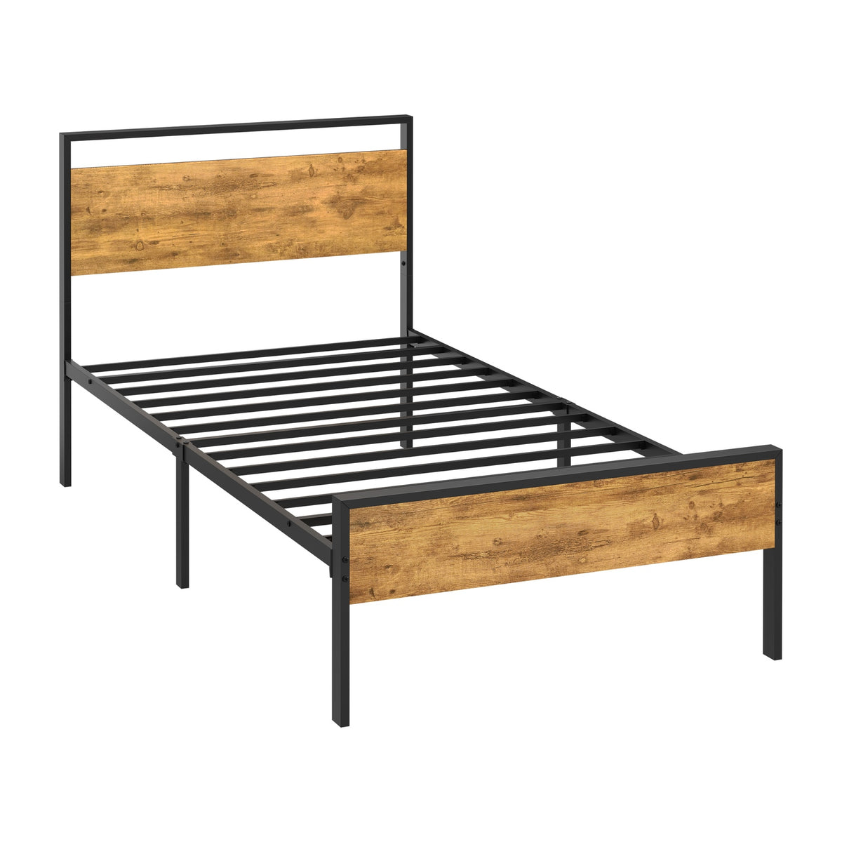 Oikiture Single Metal Bed Frame Industrial Platform Bed Base Natural