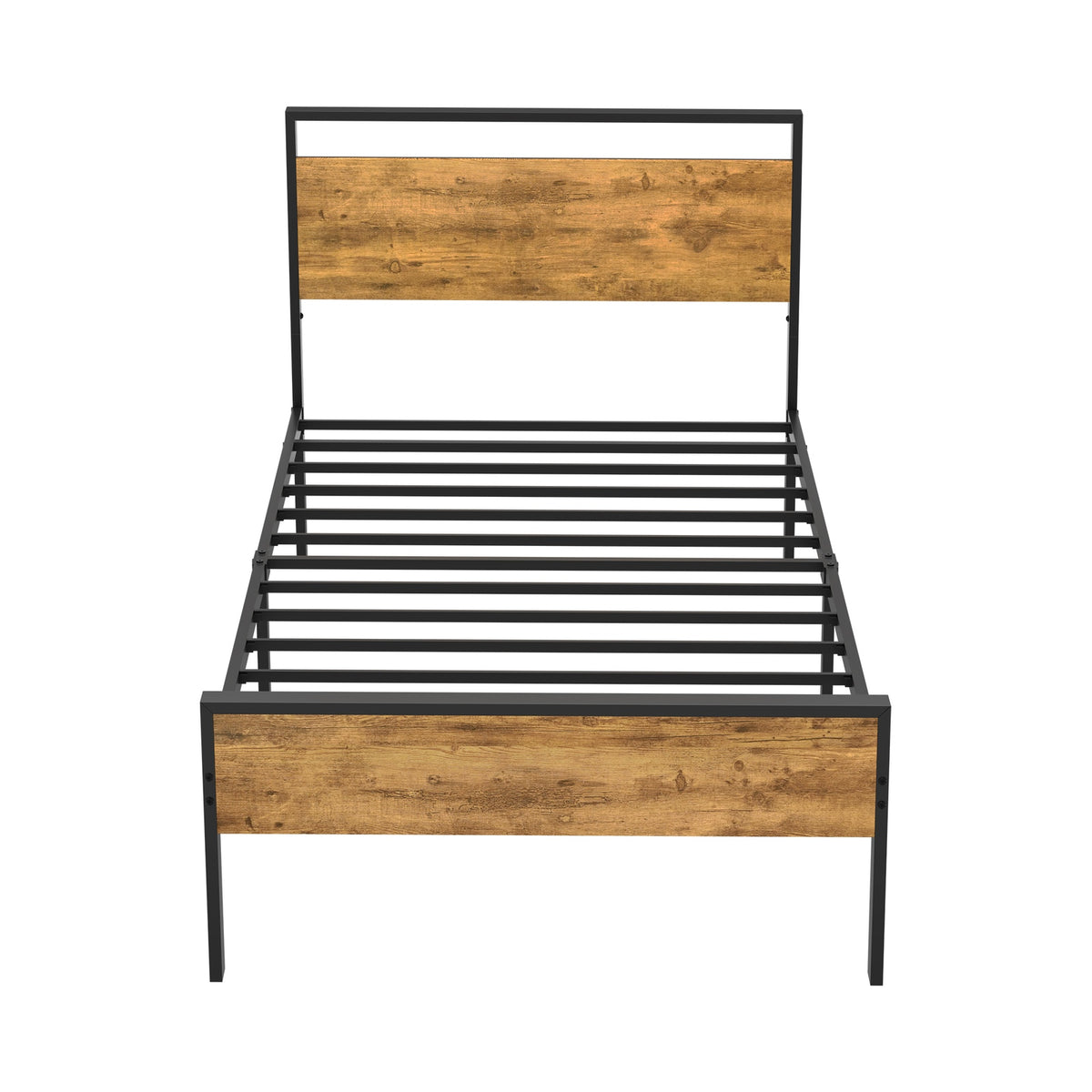 Oikiture Single Metal Bed Frame Industrial Platform Bed Base Natural
