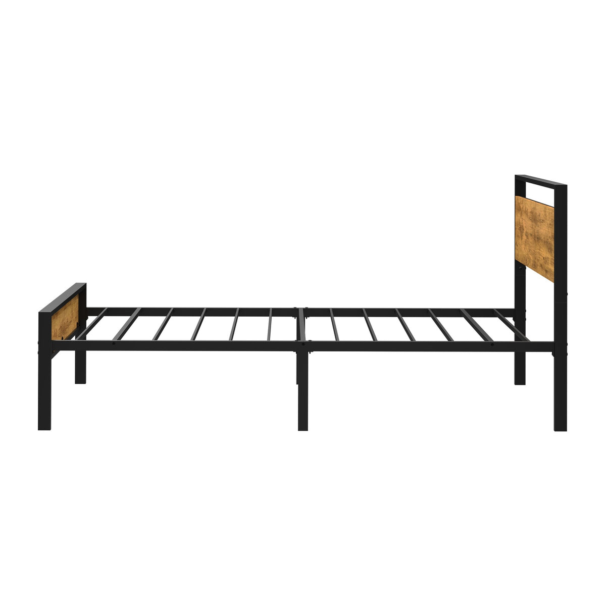 Oikiture Single Metal Bed Frame Industrial Platform Bed Base Natural