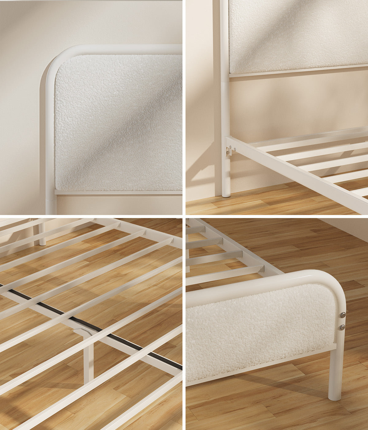 Oikiture Metal Bed Frame King Single Double Queen Tufted Bedhead Boucle Fabric - Sunyee