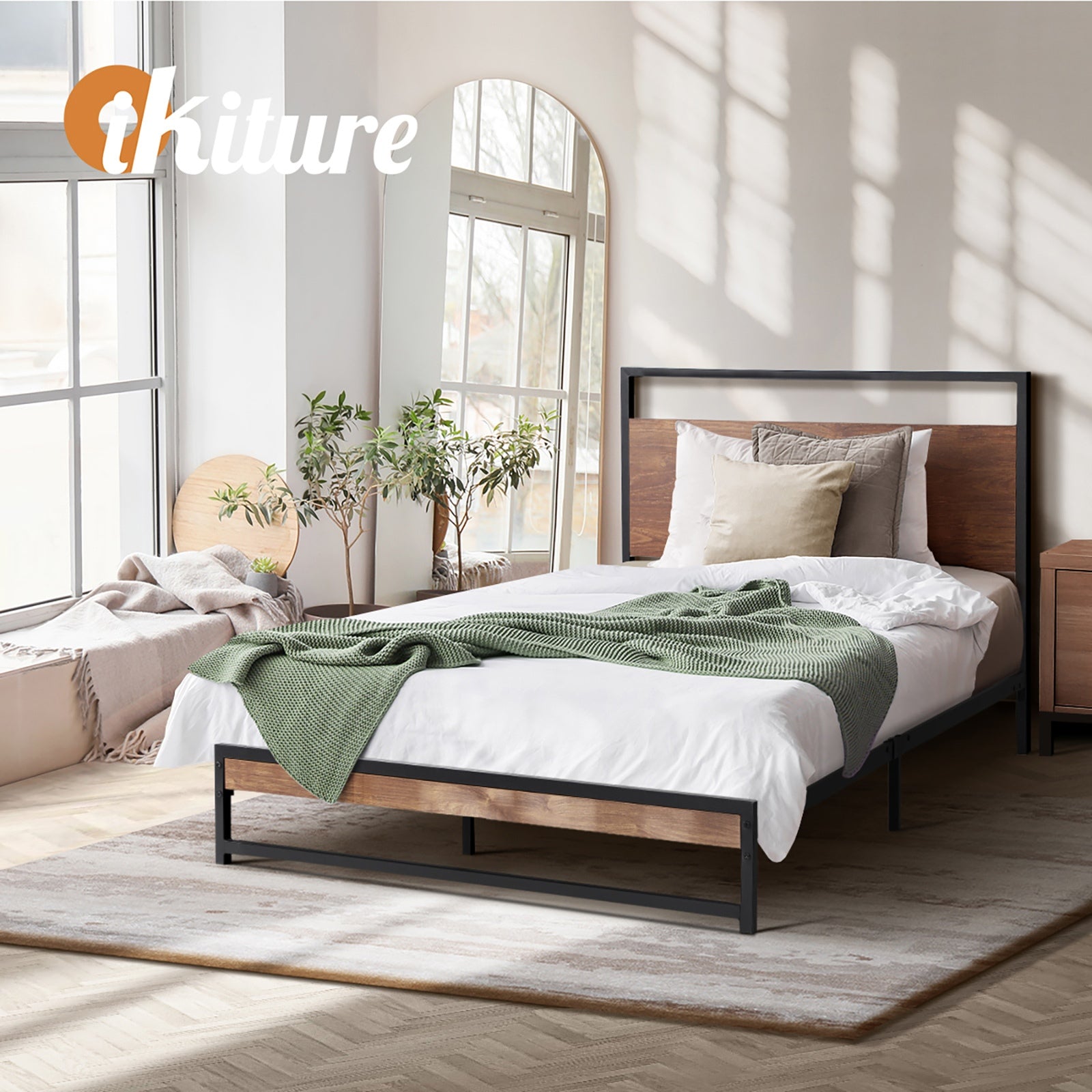 Oikiture Metal Bed Frame King Single Size Beds Base Platform Wood - Sunyee