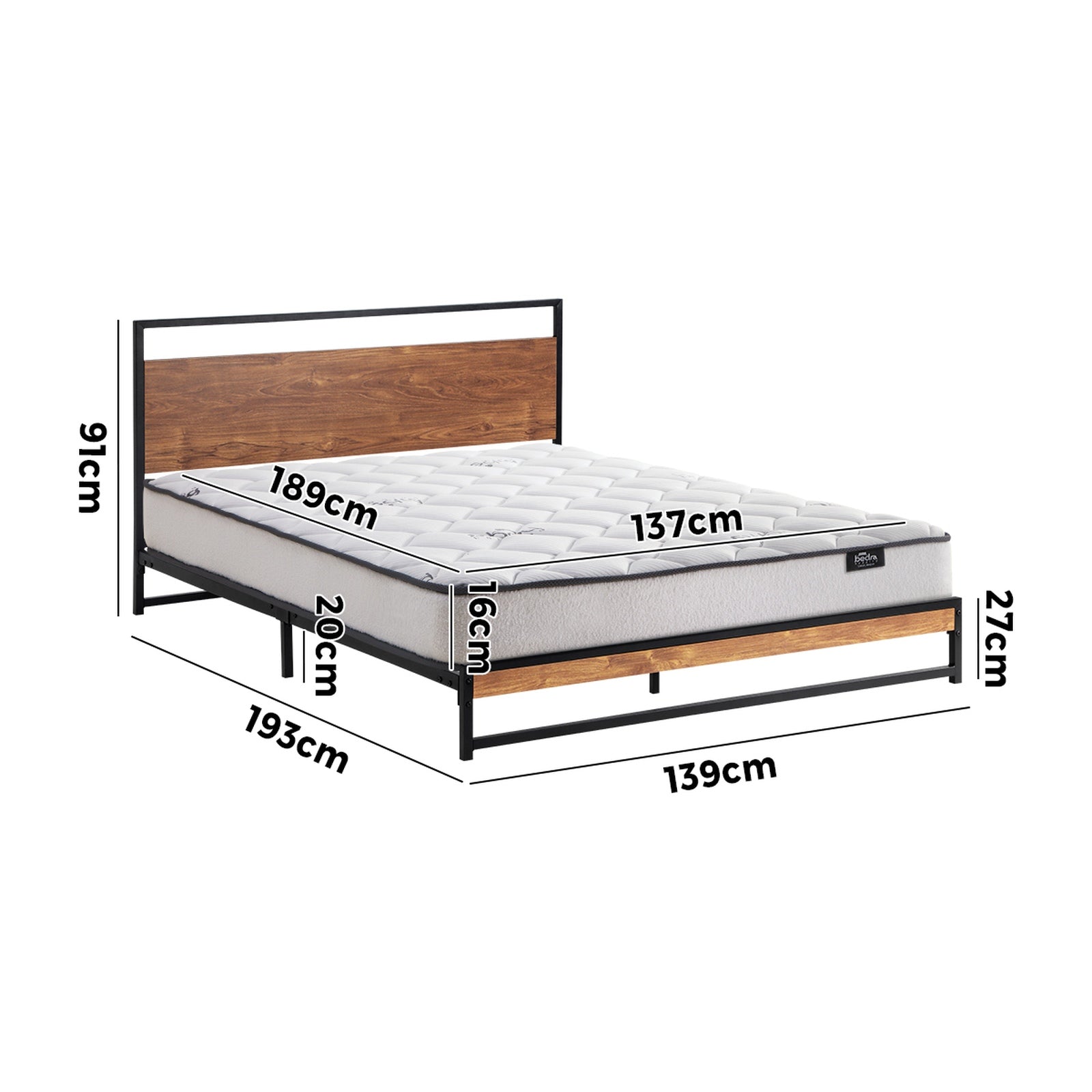 Oikiture Metal Bed Frame Double Size Beds Platform with Mattress - Sunyee
