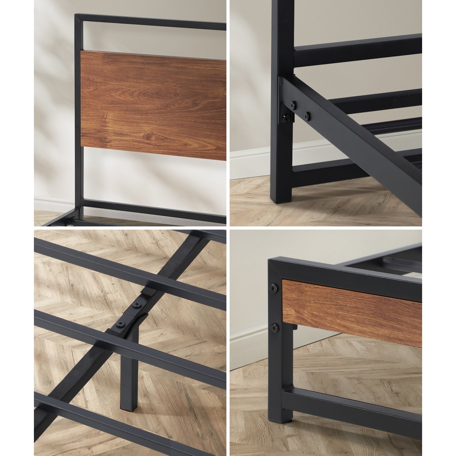 Oikiture Metal Bed Frame Queen Double King Single Platform with Mattress Set - Sunyee