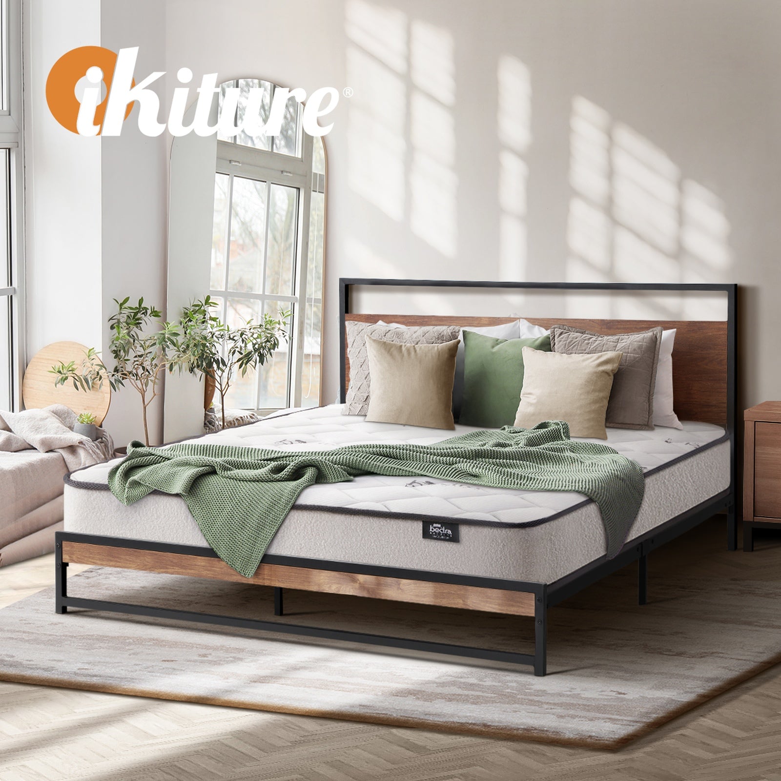 Oikiture Metal Bed Frame Queen Double King Single Platform with Mattress Set - Sunyee