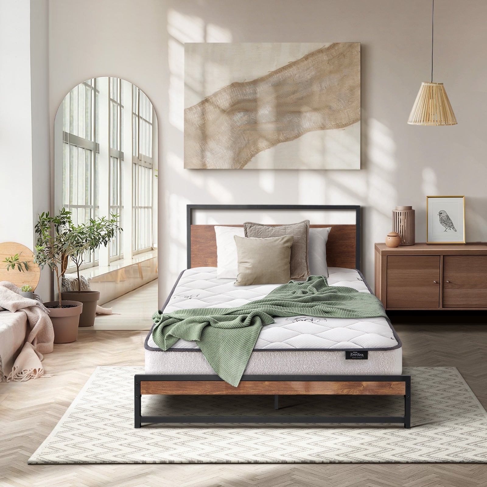 Oikiture Metal Bed Frame Single Size Beds Platform with Mattress - Sunyee