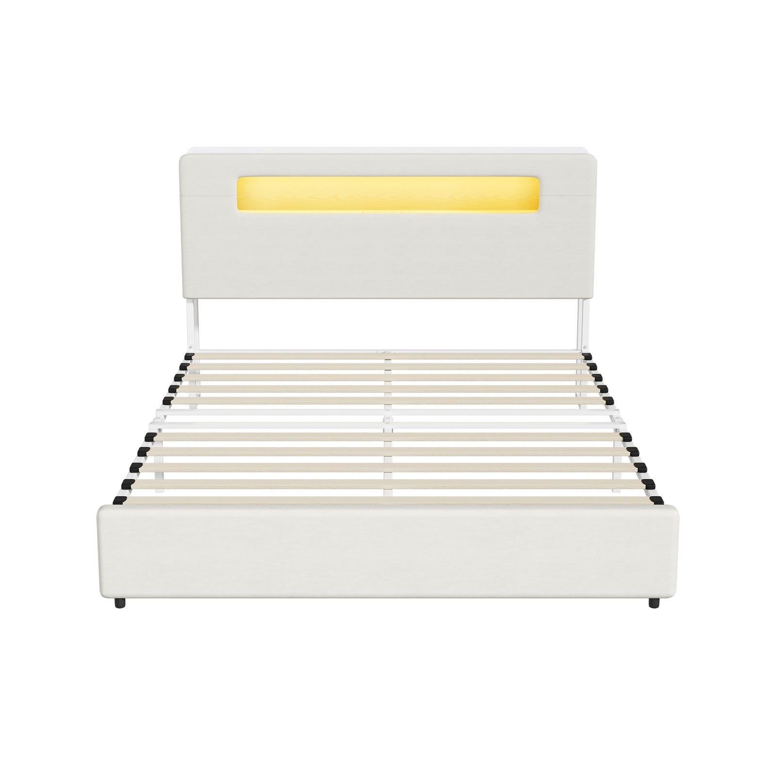 Oikiture Bed Frame Double Size with LED Lights USB Charging Storage Headboad - Sunyee