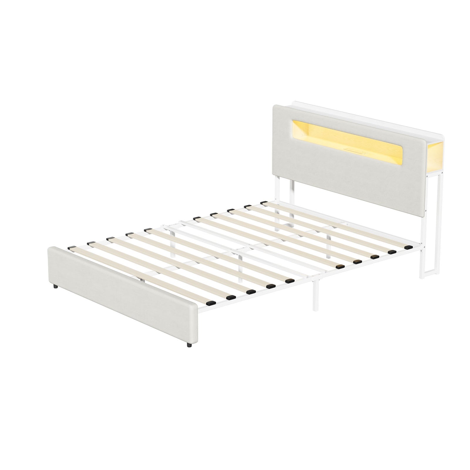 Oikiture Bed Frame Double Size with LED Lights USB Charging Storage Headboad - Sunyee
