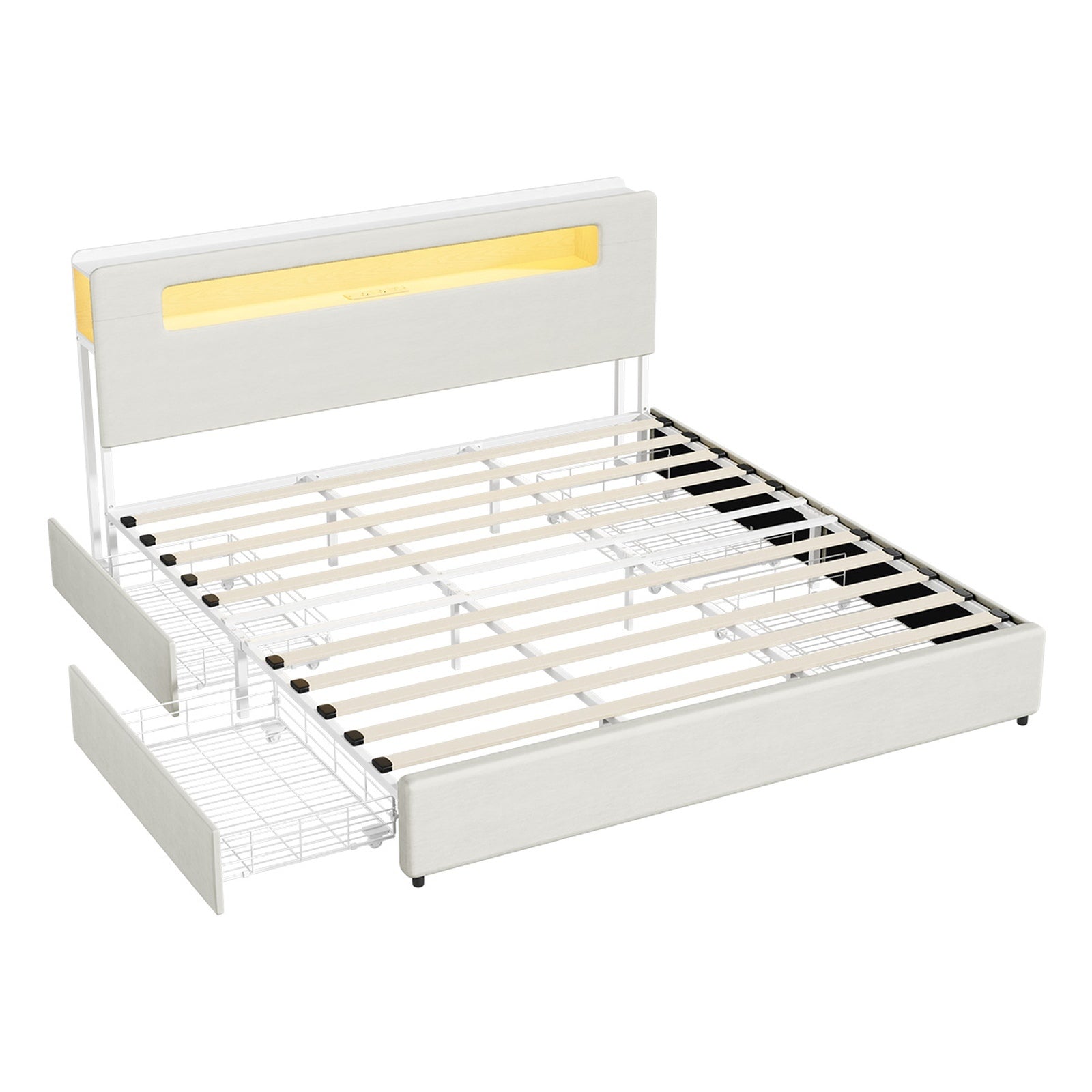 Oikiture Bed Frame Drawers Double Queen King with LED Charging Storage Bedhead - Sunyee