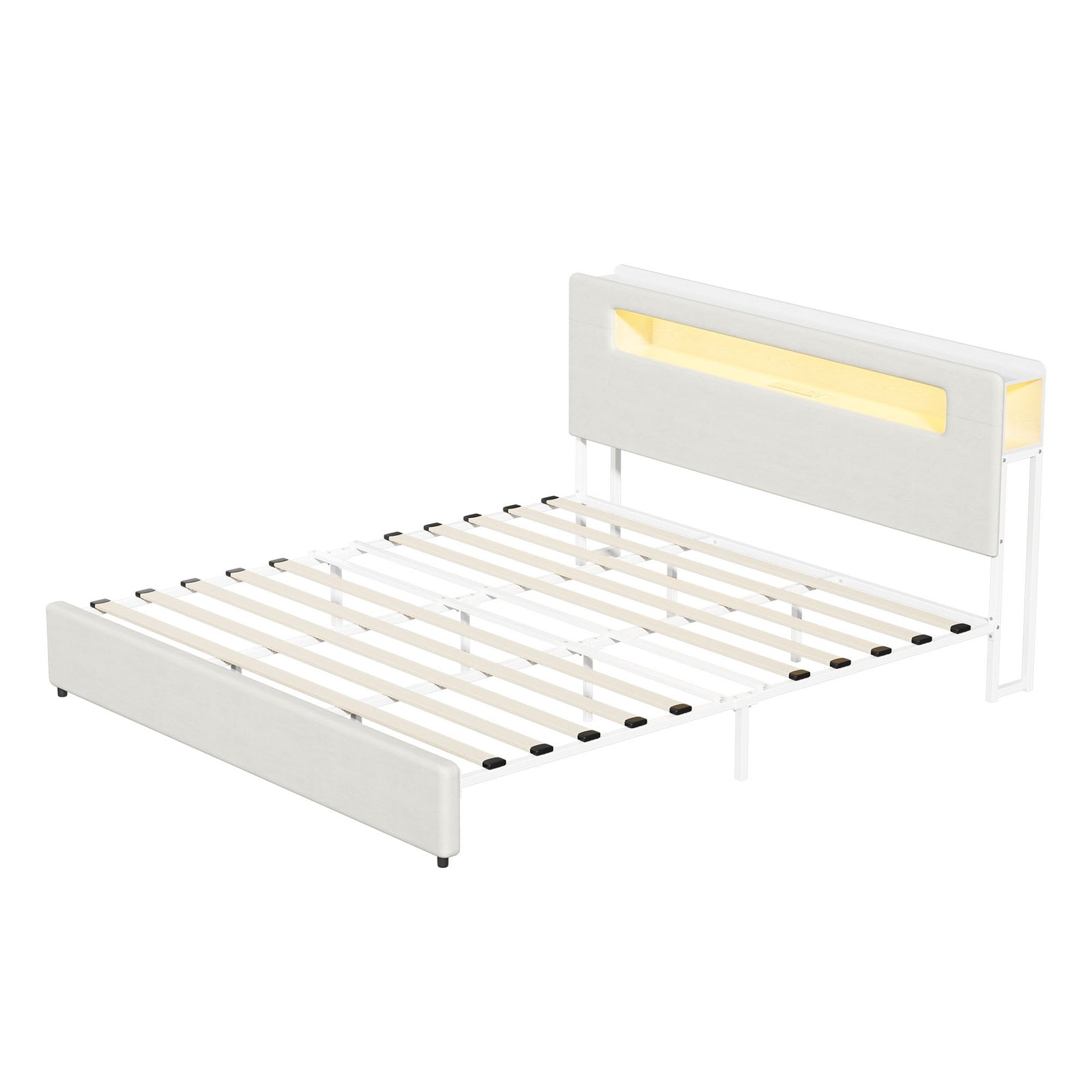Oikiture Bed Frame King Size with LED Lights USB Charging Storage Headboad - Sunyee