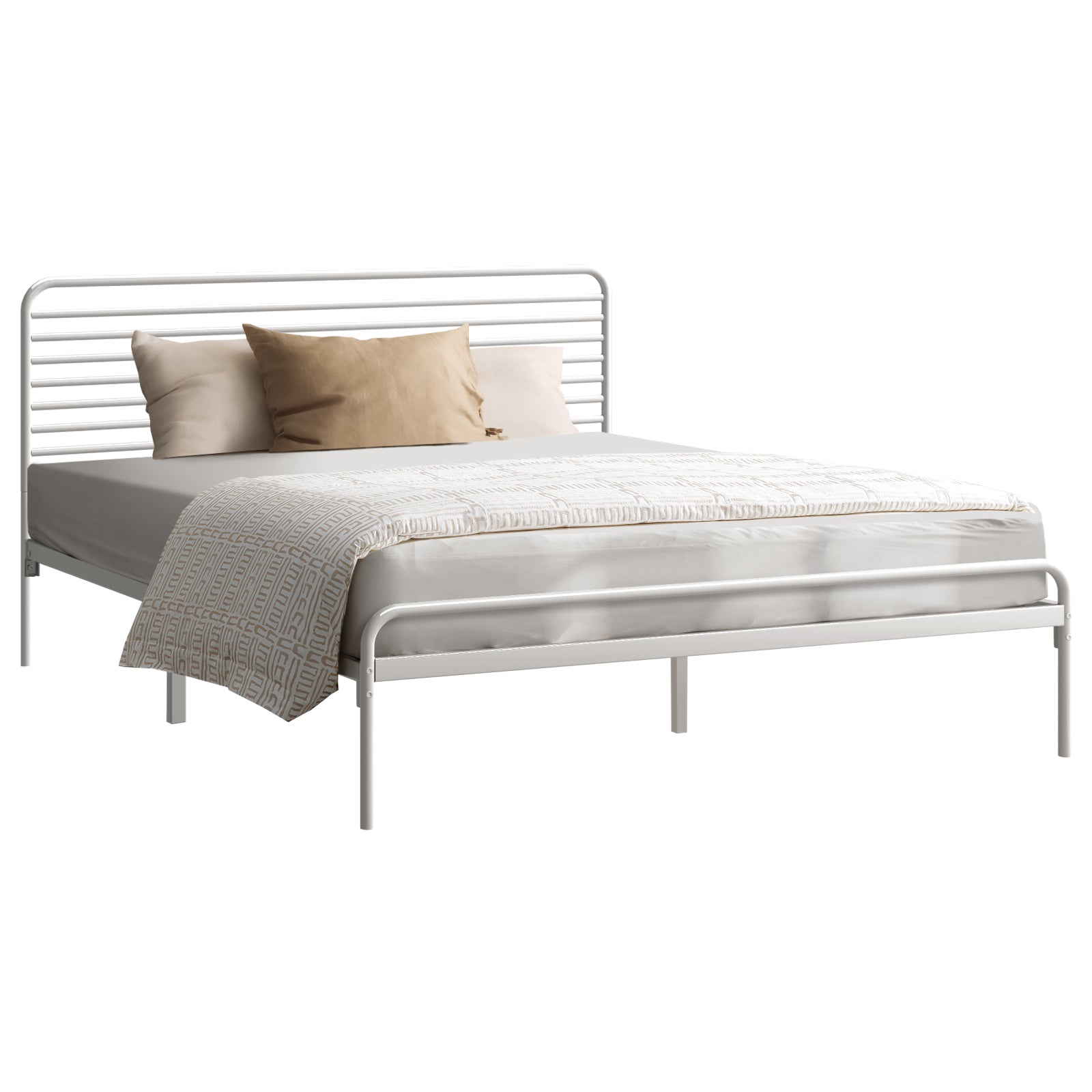Oikiture Metal Bed Frame Double Size Bed Base Beds Platform White - Sunyee