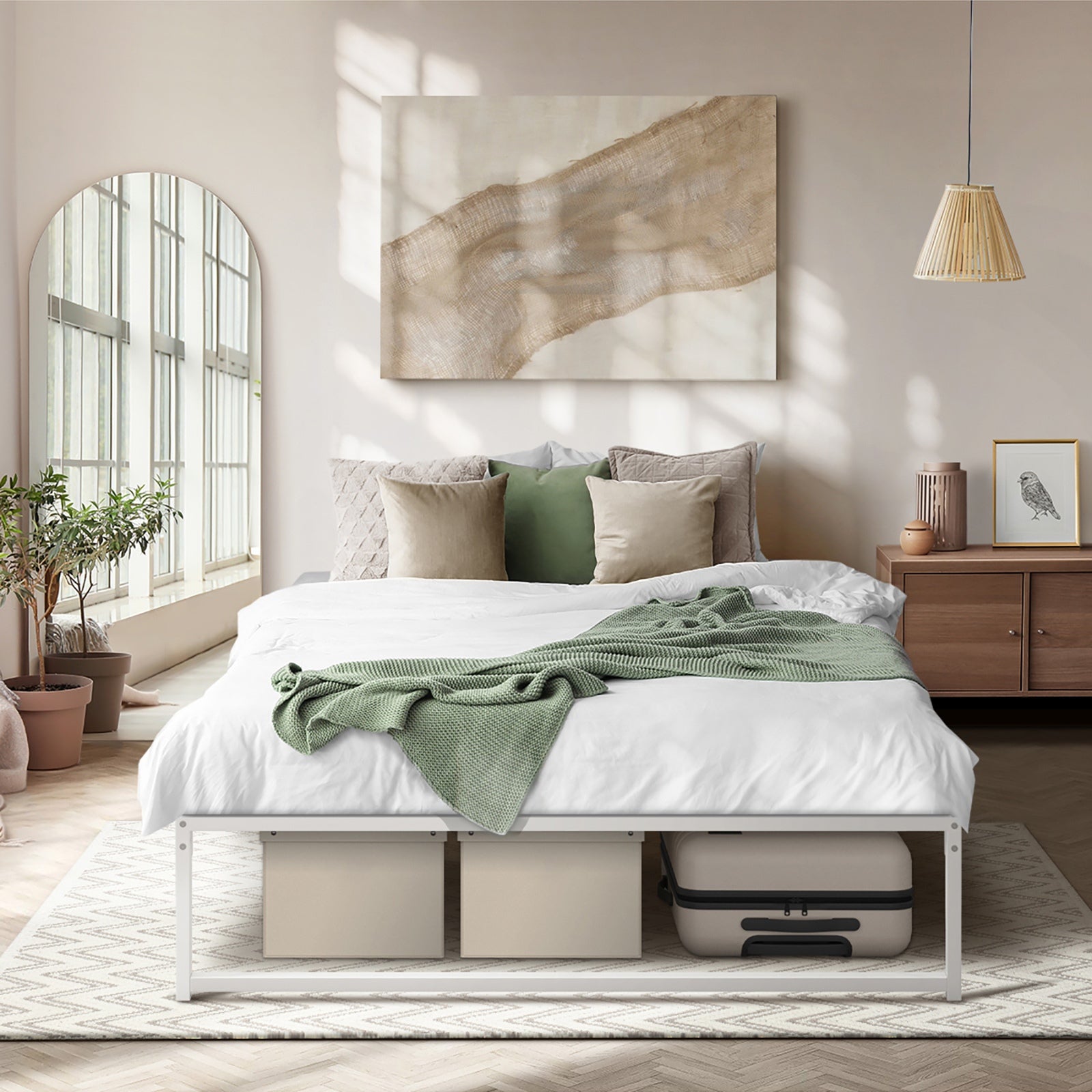 Oikiture Metal Bed Frame KIng Size Beds Base Platform White - Sunyee